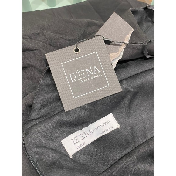 Mac Duggal 49454 Bow Shoulder Black Maxi Deep V Gown Dress 12 - Picture 4 of 5